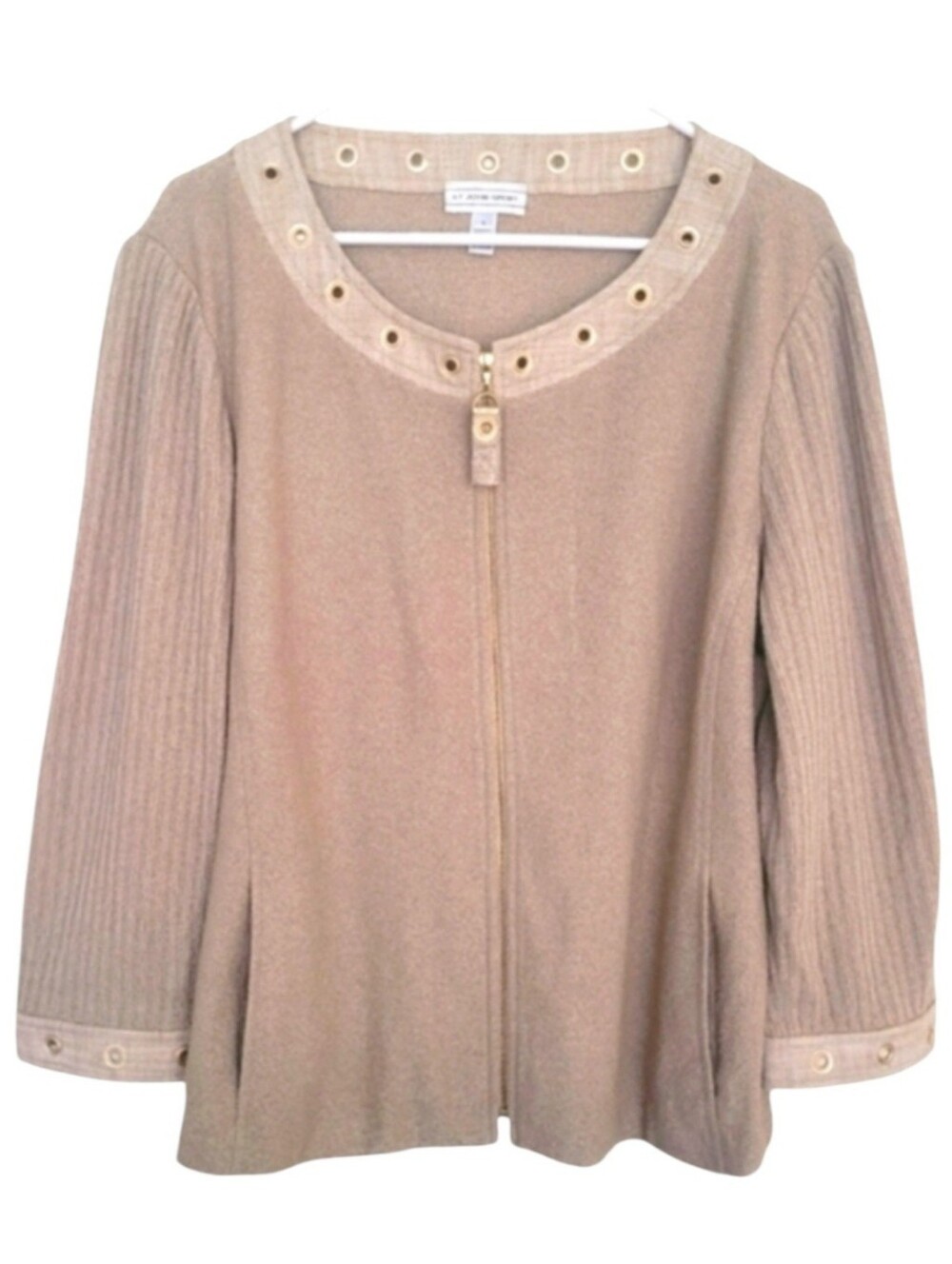 St. John Sport Wool Blend Grommet Zip Up Cardigan Jacket Size L
